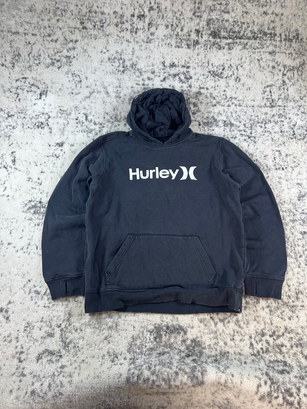 Hurley Spellout Hoodie Mens L Black Logo Fleece Lined Sweatshirt Streetwear